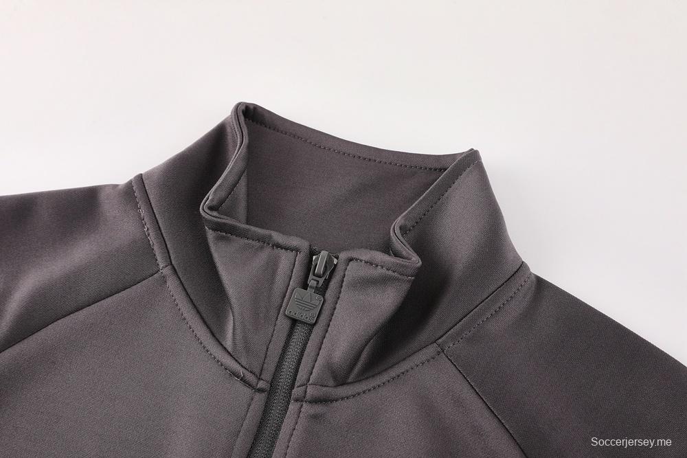 25/26 ريال مدريد سترة رمادي فاتح بسحاب كامل رمادي + بنطلون طويل + بنطلون طويل