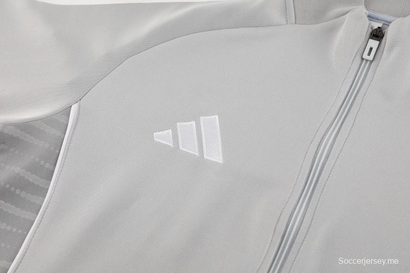 2025 أديداس 2025 جاكيت أديداس رمادي كامل بسحاب + بنطلون طويل