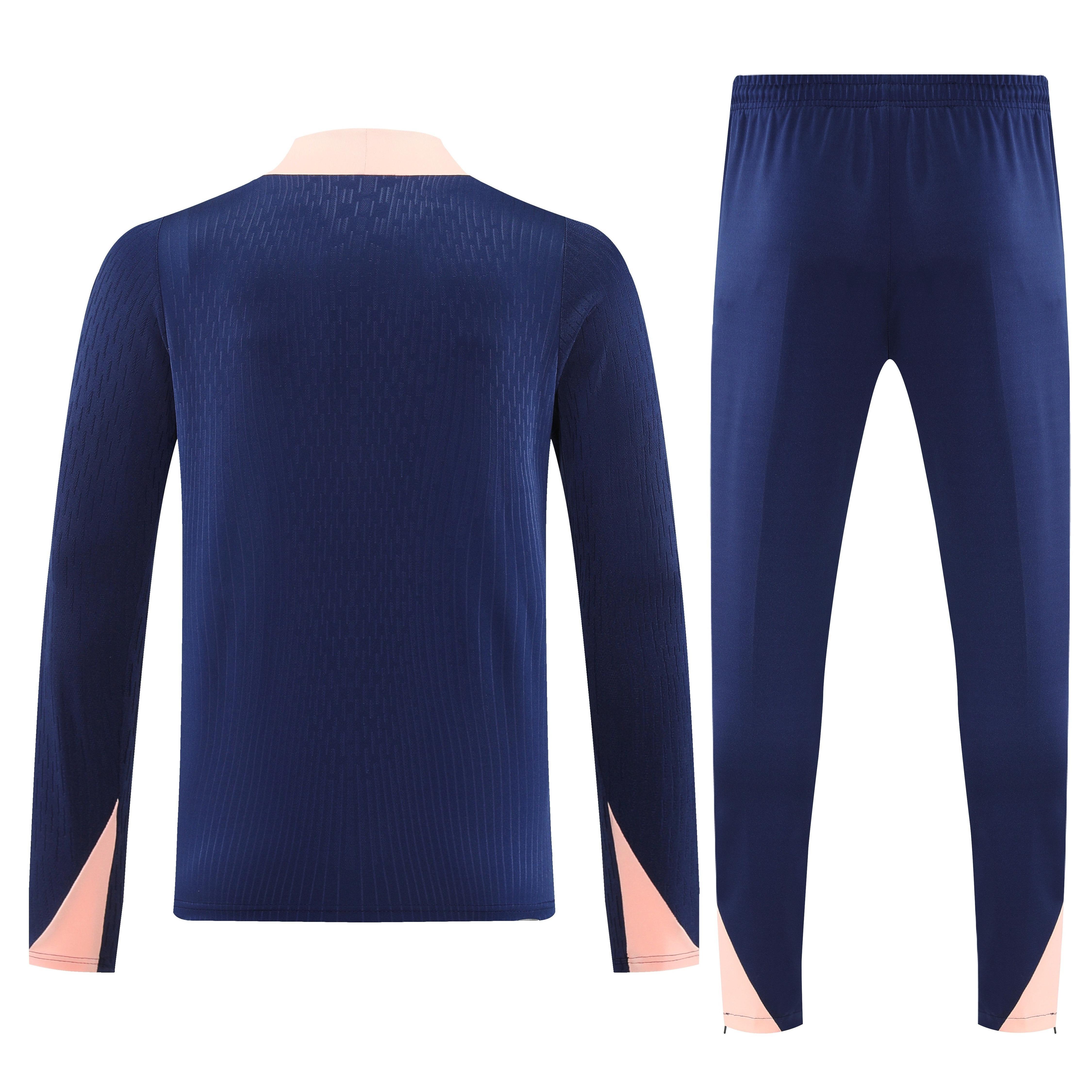 إصدار اللاعب 2026 فرنسا 2026 سترة رياضية بنصف سحاب كحلي/وردي + بنطلون طويل