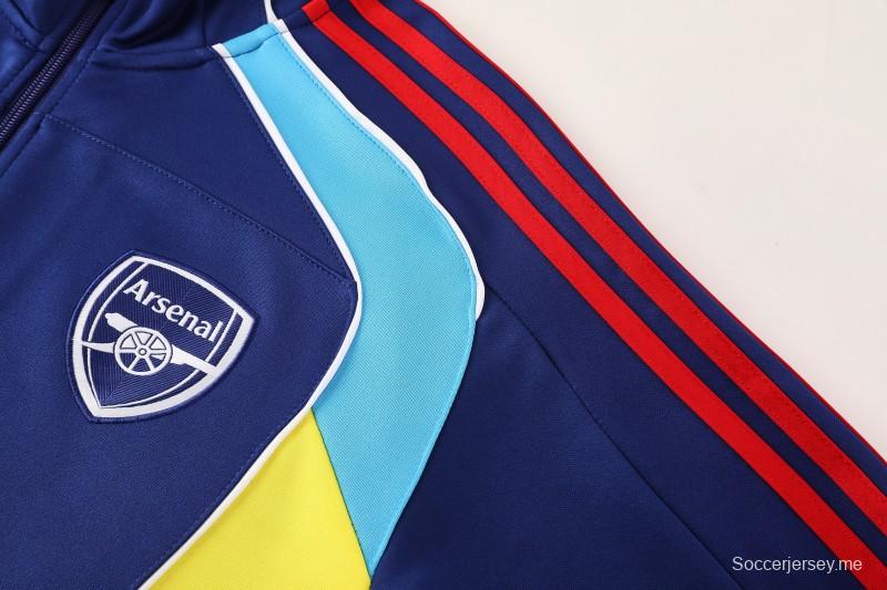 25/26 نادي أرسنال لكرة القدم جاكيت أزرق ملكي بسحاب كامل + بنطلون طويل + سترة رياضية + بنطلون طويل