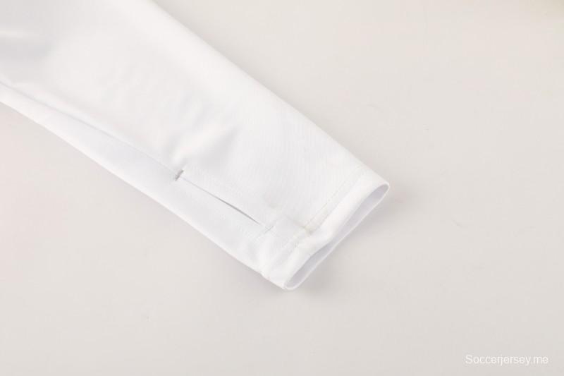 25/26 أديداس جاكيت رياضي أبيض بسحاب كامل + بنطلون طويل + جاكيت أديداس أبيض