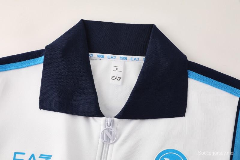 25/26 أس أس سي نابولي سترة رياضية بيضاء بسحاب كامل + بنطلون طويل