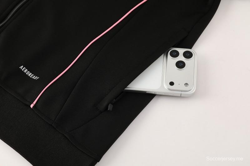 25/26 يوفنتوس جاكيت رياضي أسود بسحاب كامل أسود + بنطلون طويل + جاكيت رياضي أسود