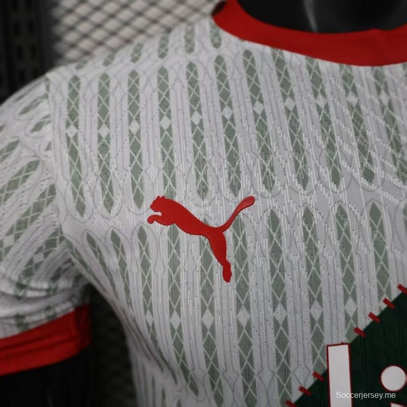 25/26 نسخة اللاعبين مرسيليا أبيض وأخضر مع خطوط عمودية ونقشة منقطة
