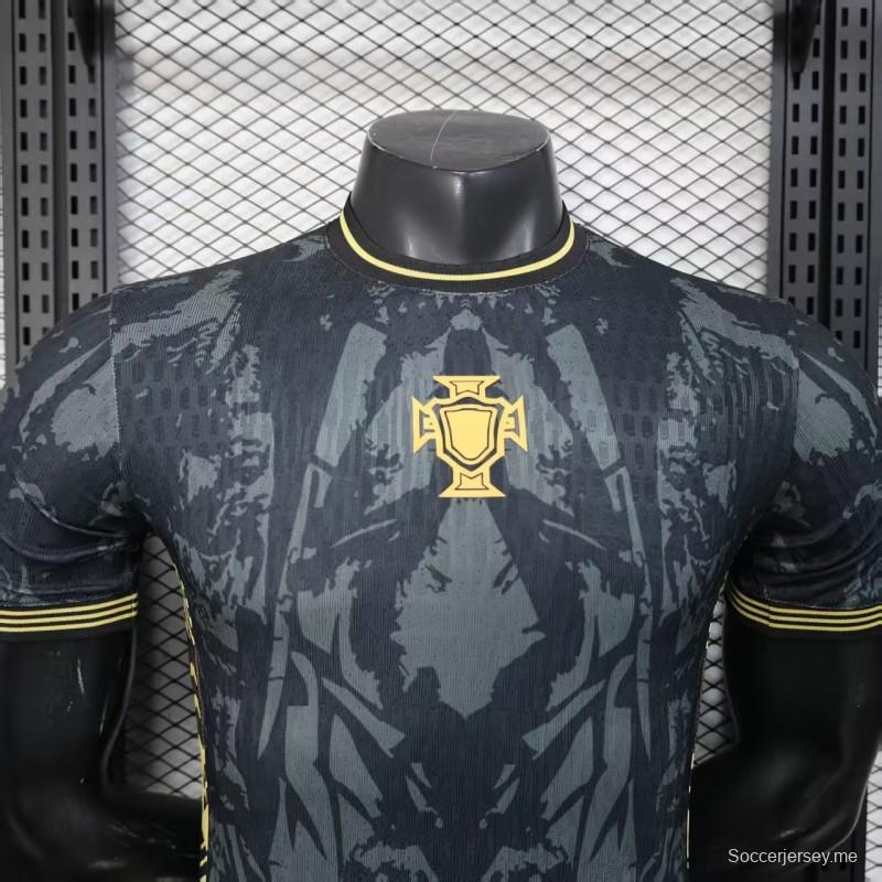 2026 نسخة اللاعبين البرتغال رمادي غامق مع نمط رسومي تجريدي قميص