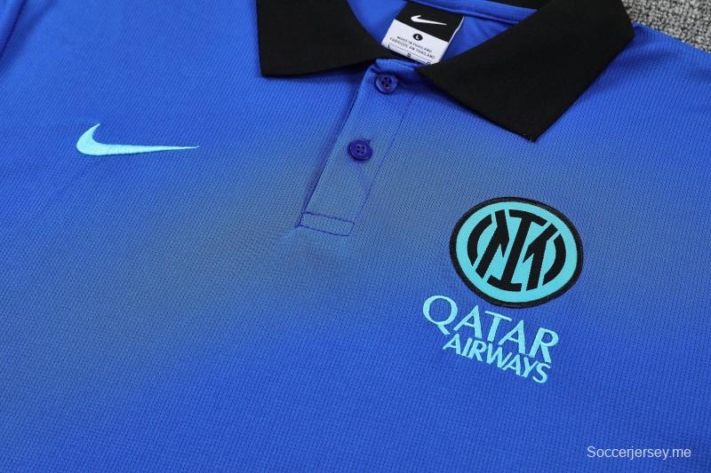 26/27  طقم رياضي من إنتر ميلان: قميص بولو أزرق للتدريب + بنطال طويل أسود