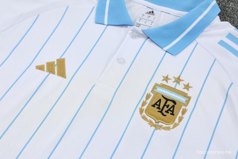 26/27 قميص بولو تدريبي للأرجنتين بخطوط بيضاء + بنطال طويل أزرق داكن من طقم رياضي