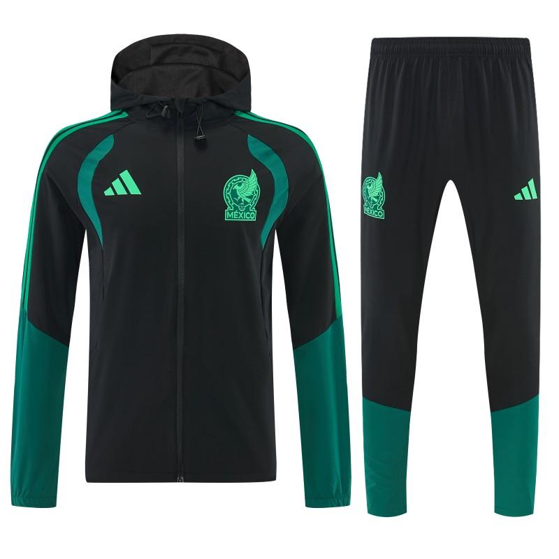 26/27  طقم رياضي مكسيكي باللونين الأسود والأخضر الداكن مع سترة بغطاء رأس وسحاب كامل + بنطال طويل