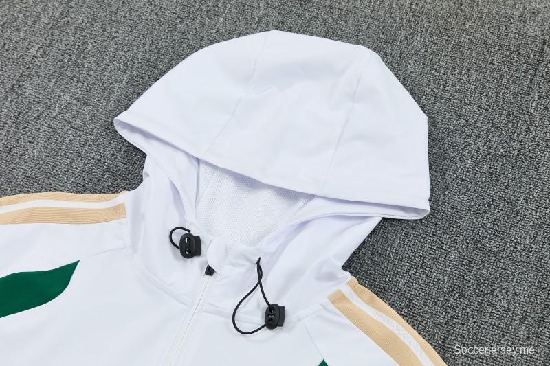 26/27 إيطاليا - طقم رياضي أبيض بغطاء للرأس وسحاب كامل + بنطال طويل