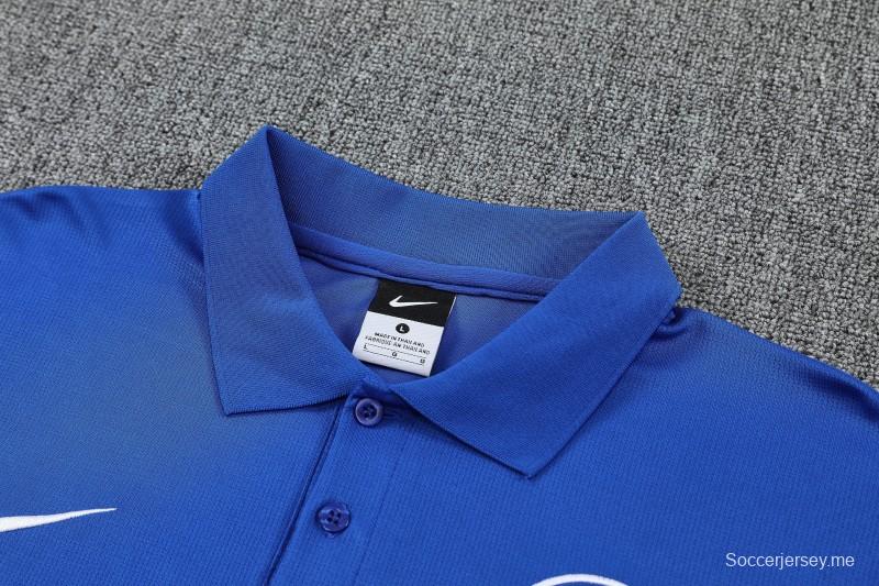 26/27  قميص تدريب بولو أزرق من تشيلسي + بنطال طويل أسود  بدلة رياضية