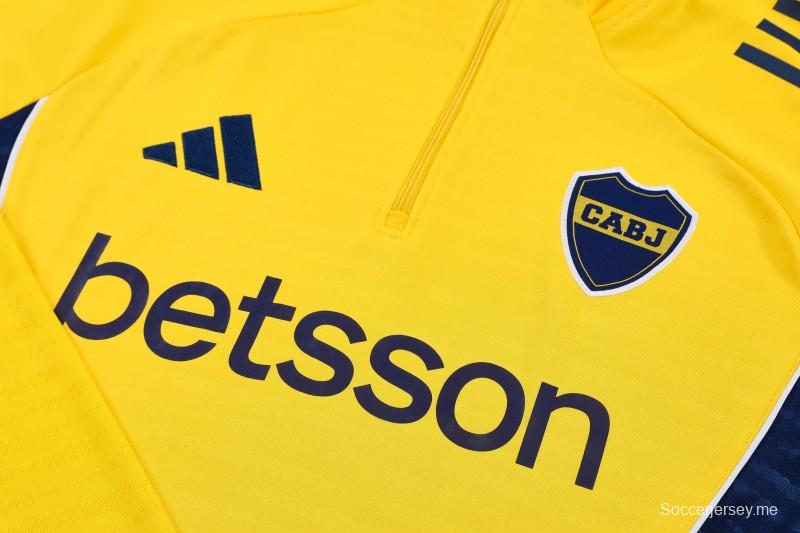 26/27 بوكا جونيورز - سترة رياضية باللونين الأصفر والأزرق الداكن بنصف سحاب + بنطال طويل باللون الأزرق الداكن