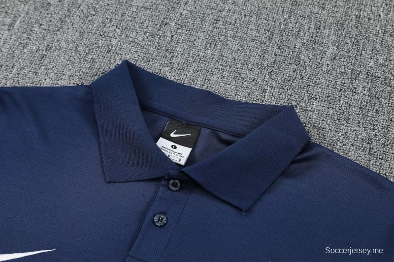 26/27 باريس - طقم رياضي مكون من قميص بولو أزرق داكن وسروال طويل