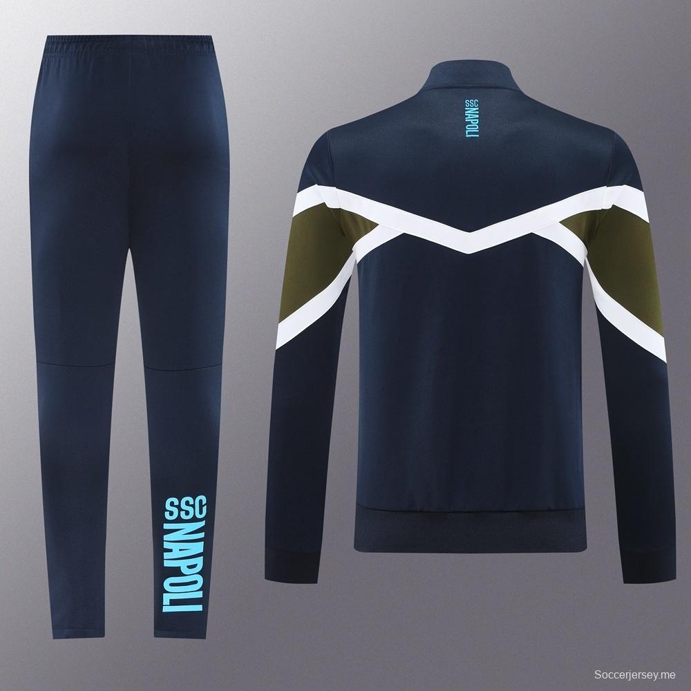 26/27 نابولي أزرق داكن  طقم رياضي مع سترة بسحاب كامل + بنطال طويل