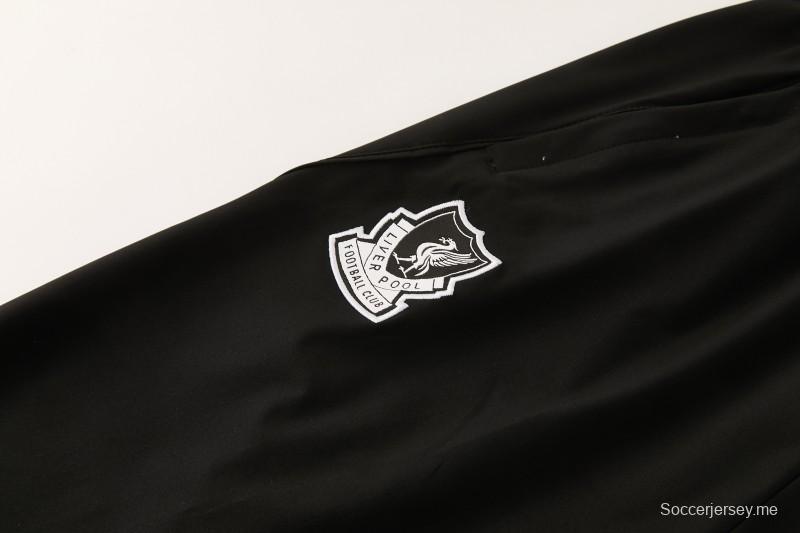 26/27 طقم رياضي من ليفربول باللون الأخضر مع سترة بغطاء رأس وسحاب كامل + بنطال طويل أسود