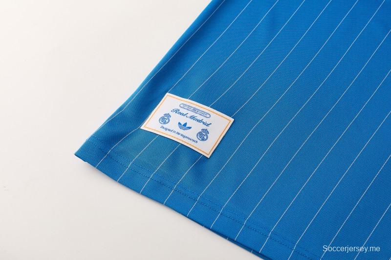 26/27 ريال مدريد  أزرق مخطط  قميص بأكمام قصيرة + شورت كرة قدم