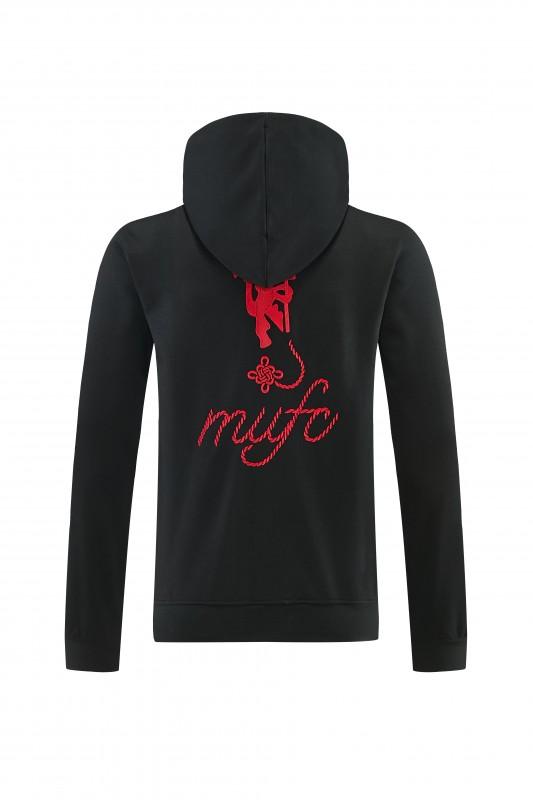 26/27 مانشستر يونايتد - بدلة رياضية سوداء بغطاء رأس وبنطال طويل