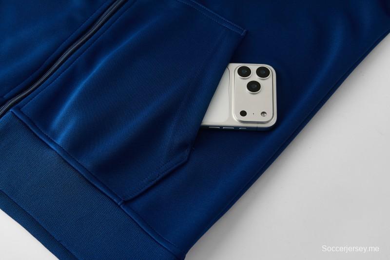 2026  سترة من أديداس باللون الأزرق الملكي بسحاب كامل + بنطال طويل