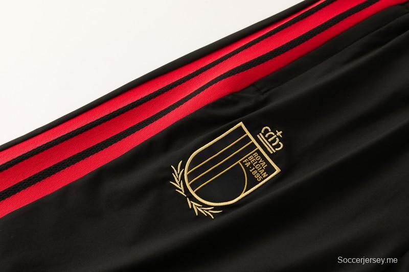 26/27 بلجيكا  طقم رياضي بلون أسود مع سترة بغطاء رأس وسحاب كامل + بنطال طويل