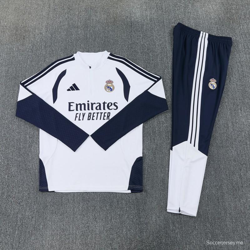 26/27 ريال مدريد  أبيض  طقم رياضي مع سترة بنصف سحاب + بنطال طويل