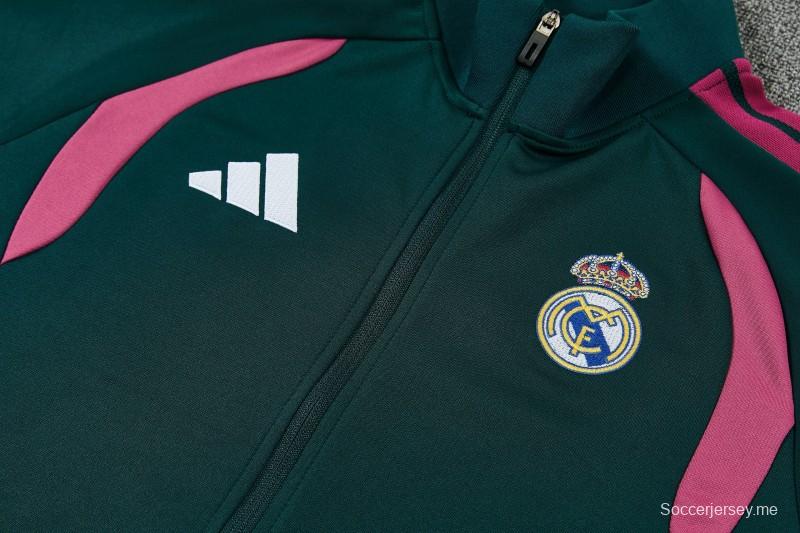 26/27 رياضة ريال مدريد باللون الأخضر الداكن مع سترة بسحاب كامل + بنطال طويل