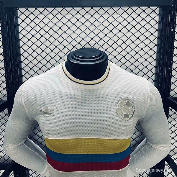 نسخة اللاعب 2024 قميص بأكمام طويلة الأكمام أبيض اللون أبيض بمناسبة الذكرى 120 لتأسيس كولومبيا