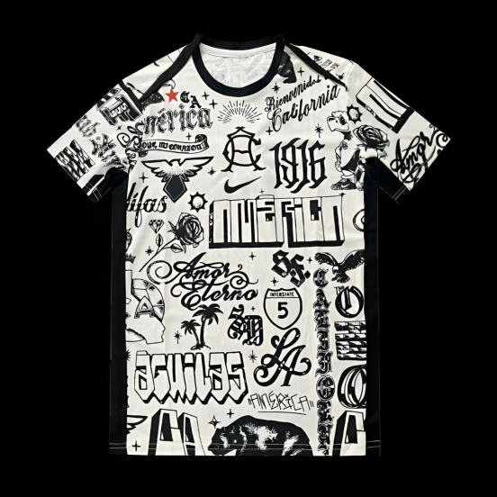 25/26 قميص كلوب أمريكا 2025 قبل المباراة باللون الأوف وايت على طراز الشارع