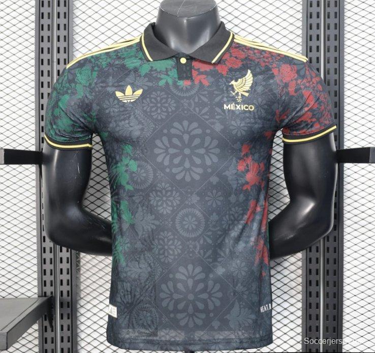 إصدار اللاعب 2025 المكسيك 2025 قميص أسود بتصميم مزين بالزهور