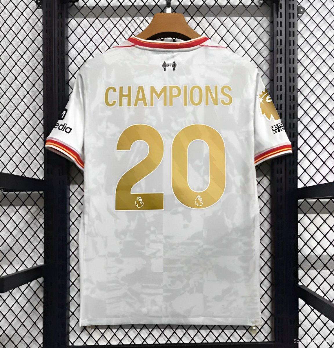 24/25 ليفربول القميص الأبيض الثالث لليفربول مع طباعة 20 بطلًا
