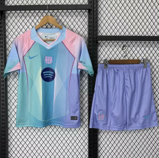 25/26 قميص برشلونة أزرق مع قميص قوس قزح متدرج اللون للأطفال