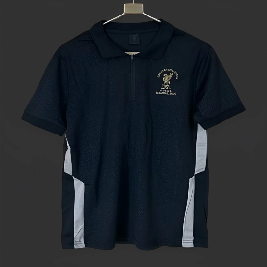 25/26 قميص بولو بولو ليفربول اسطنبول 2005 مطبوع عليه قميص أسود