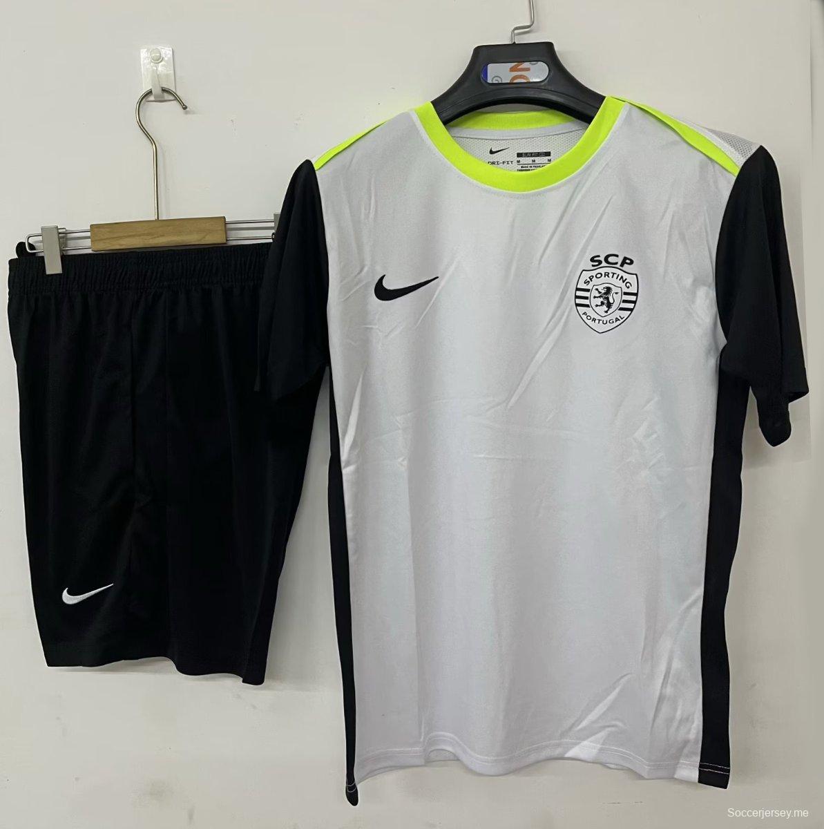 25/26 قميص التدريب قبل المباراة لسبورتينج لشبونة قبل المباراة باللون الأبيض (بدون راعي) + شورت