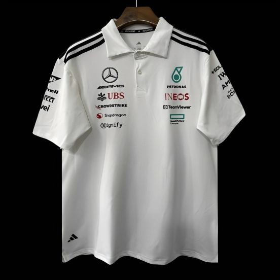 2026 قميص بولو أبيض لفريق مرسيدس-AMG بتروناس للفورمولا 1 F1 2026