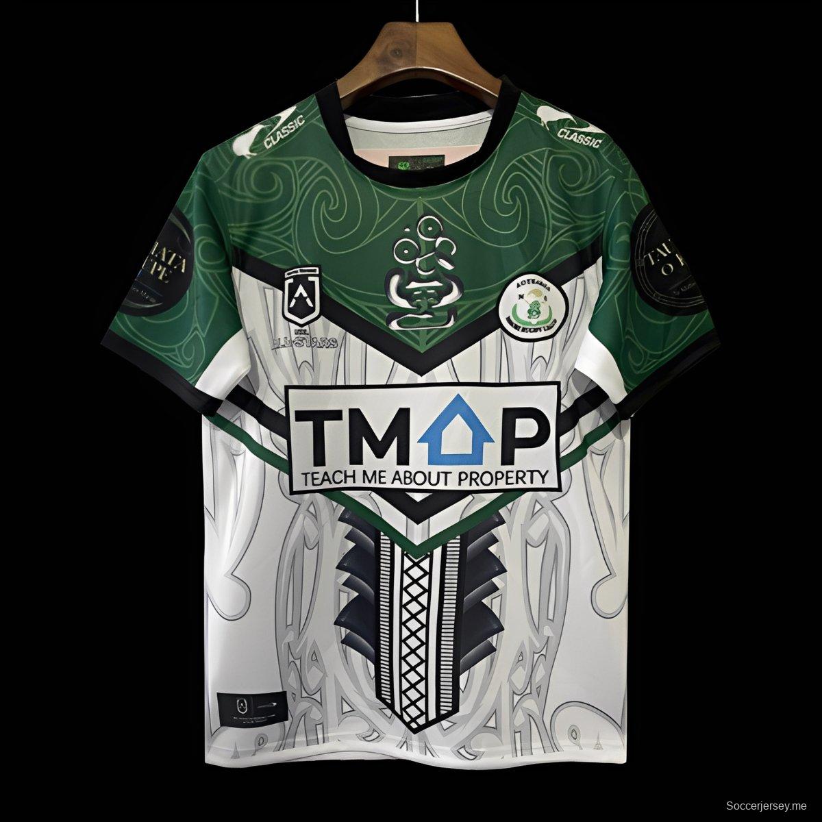 2026 قميص 2026 NRL ماوري أول ستارز أبيض بنقشة فن الماوري الأخضر