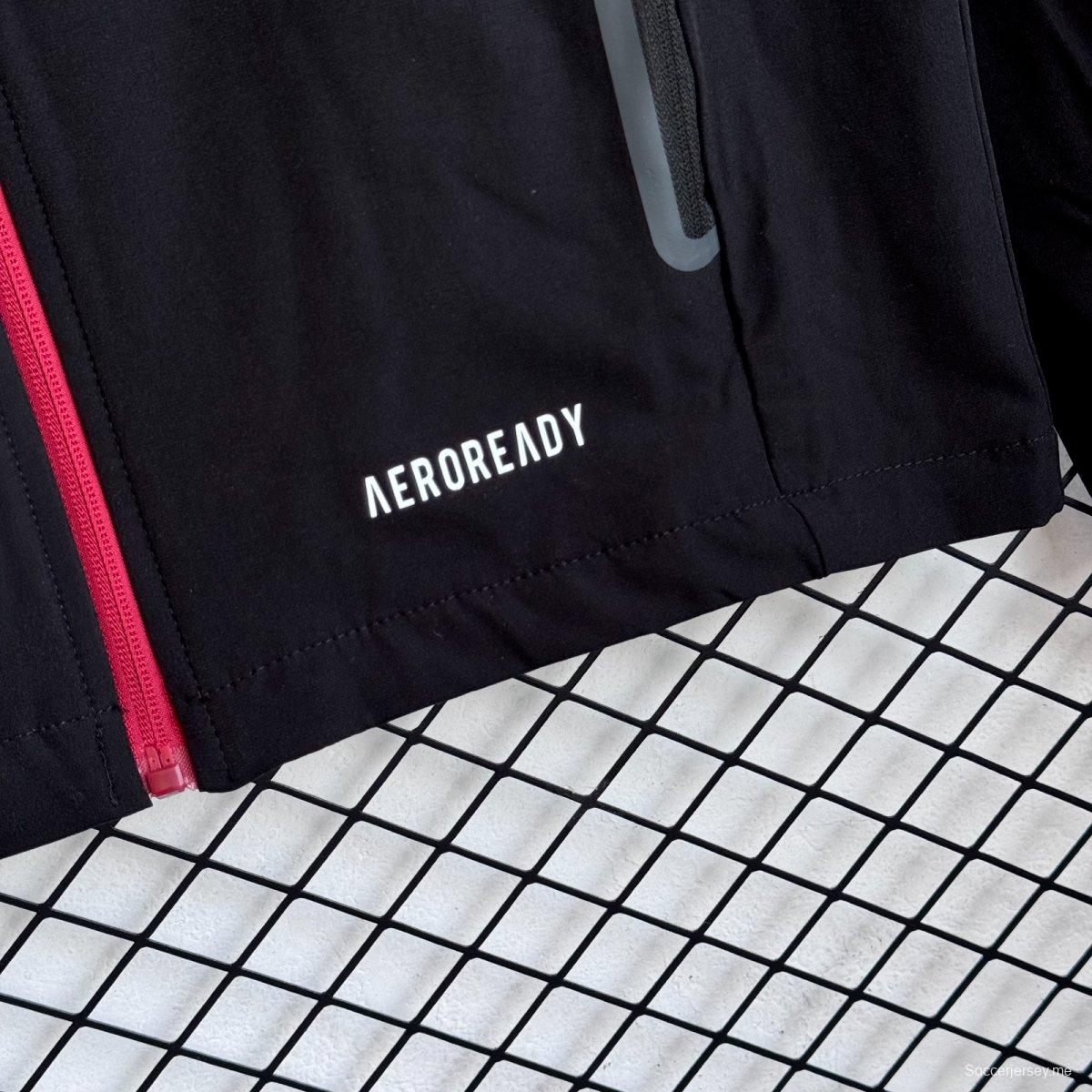 25/26 ليفربول سترة واقية بسحاب كامل أسود/أحمر + بنطلون طويل