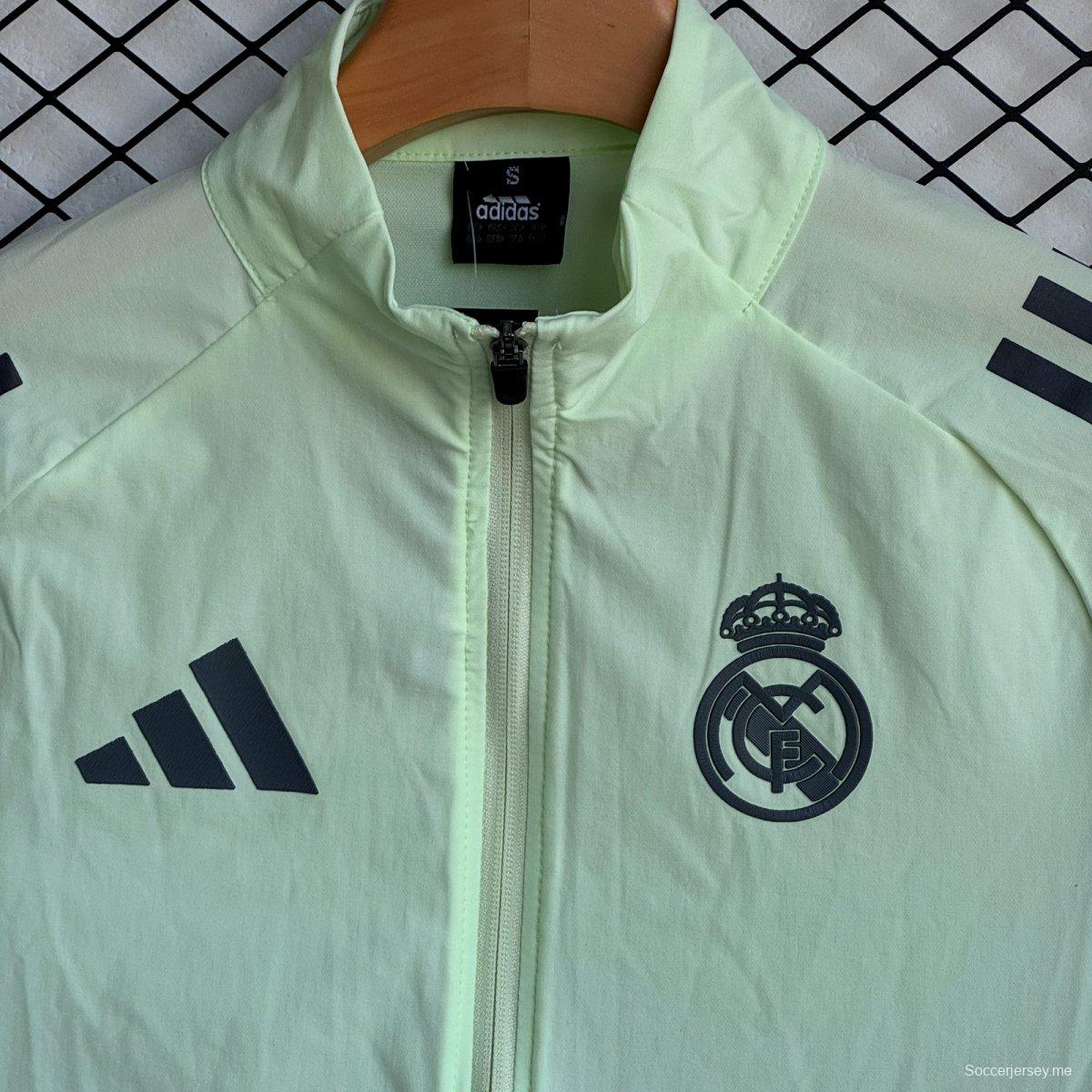 25/26 ريال مدريد سترة واقية خضراء بسحاب كامل + سروال طويل