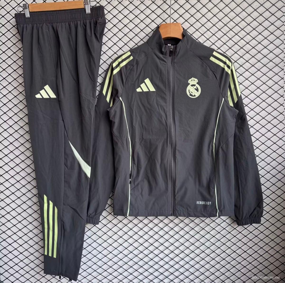 25/26 ريال مدريد رمادي داكن سترة بسحاب كامل بدلة رياضية + بنطال طويل