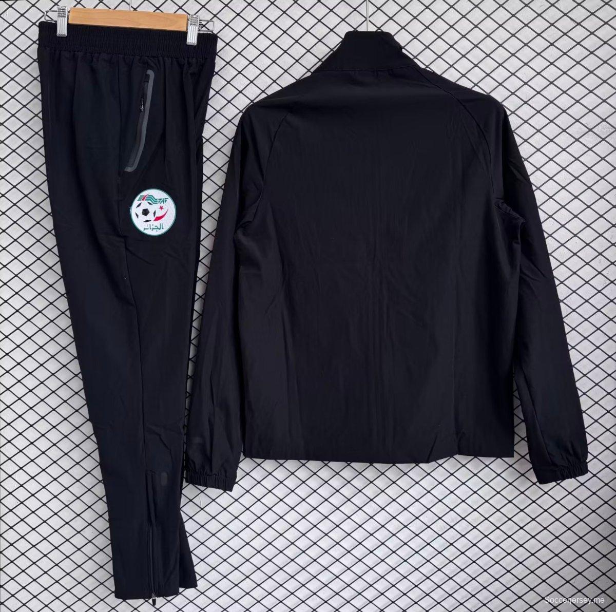 25/26 الجزائر المنتخب الوطني سترة سوداء بسحاب كامل بدلة رياضية + بنطال طويل