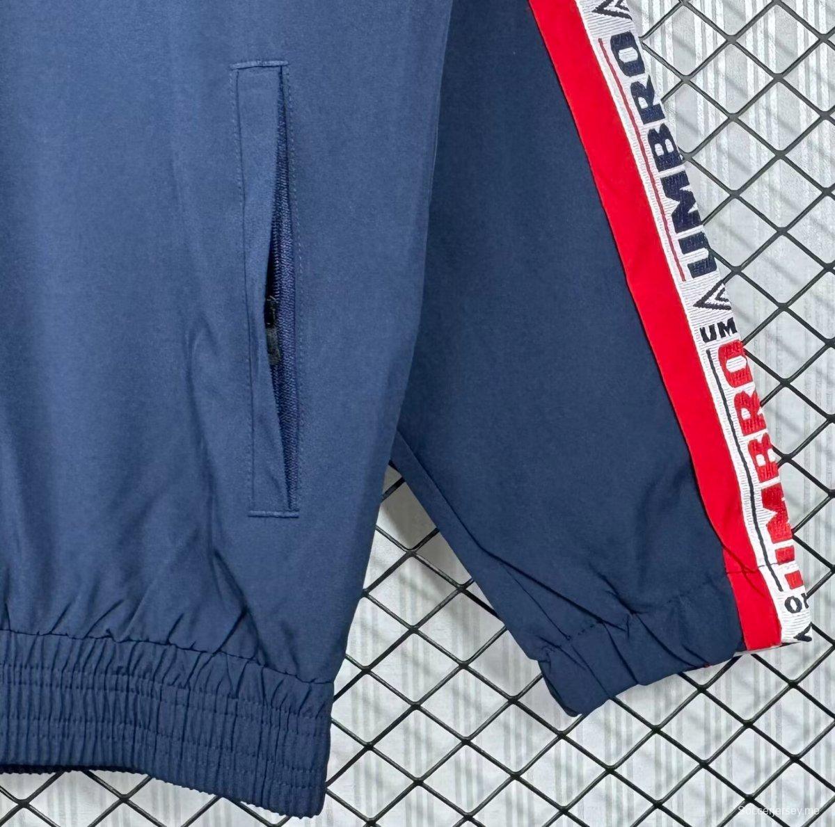 سترة واقية من الرياح رجعية 98/99 من Celta باللون الأزرق الداكن/الأبيض بسحاب كامل