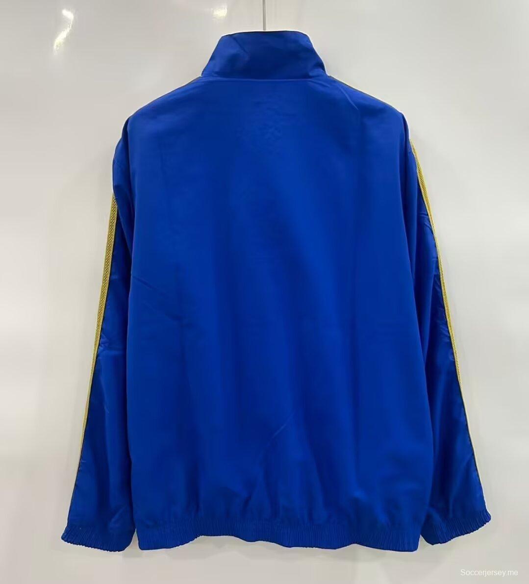 25/26 ريال مدريد ذهبي/أزرق سترة واقية من الرياح بسحاب كامل