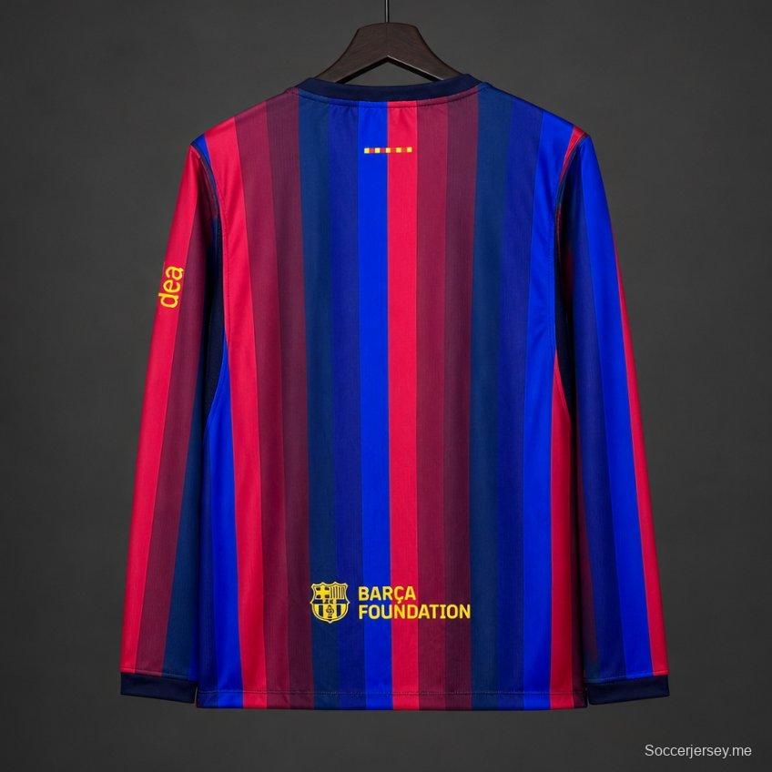 قميص برشلونة الرسمي ذو الأكمام الطويلة بخطوط زرقاء وحمراء لمباريات الدوري، مقاس 26/27